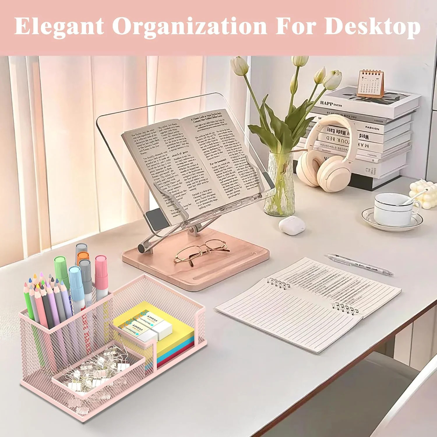 Mesh Pen Holder Desk Organizer, Office Supplies Pencil Storage with 3 Compartmen