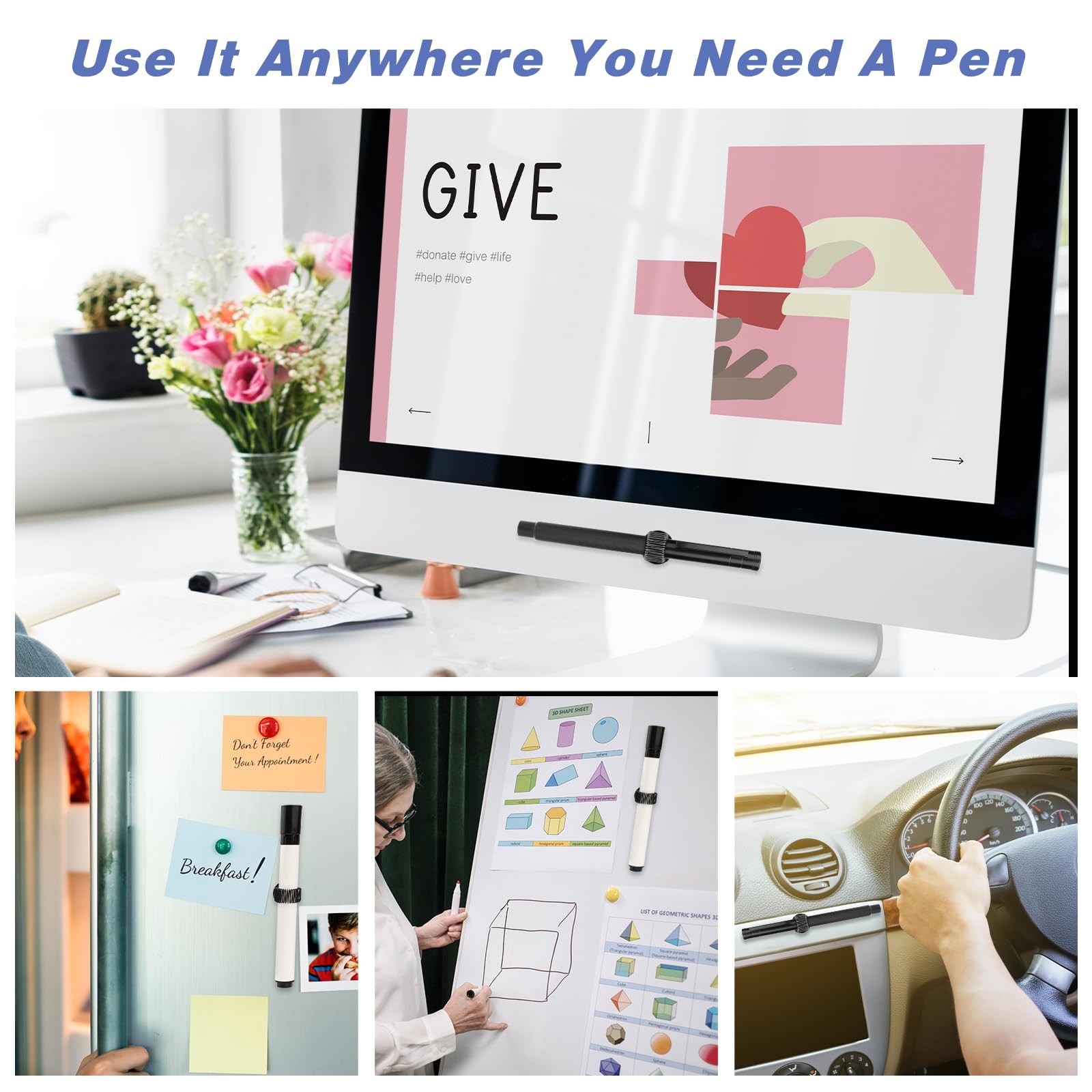 Giantree 6 Pcs Metal Manganese Steel Pen Holder Clips, Self-adhesive Pen Hold…