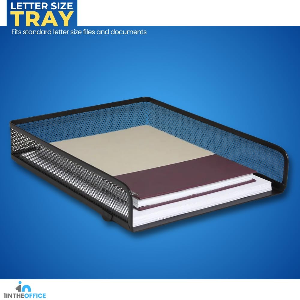 Stackable Letter Tray, Matte Black Wire Mesh Front-Load Letter Tray