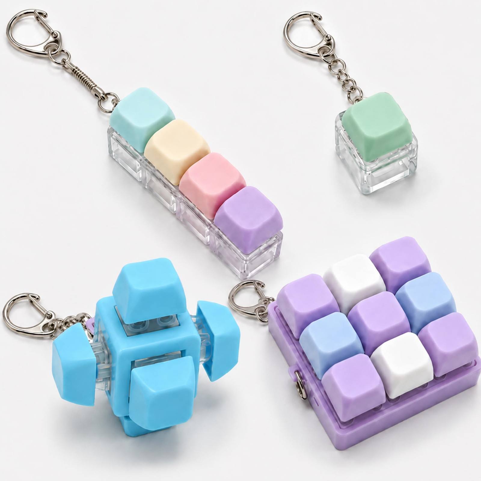 MILAKE Keyboard Fidget Set, 4 Pcs Small, Purple, Pink, Green, Blue, Yellow