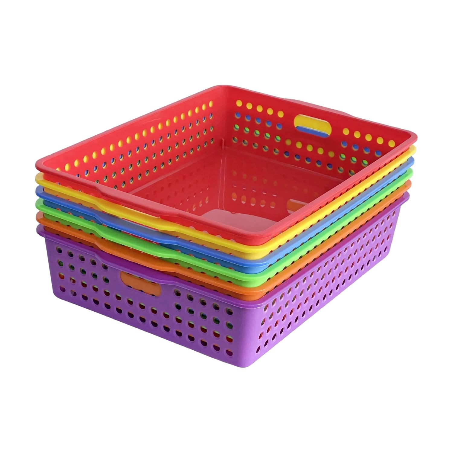 6 Pack Plastic Turn in Trays for Classroom, Colorful Storage Bin Basket Organ…