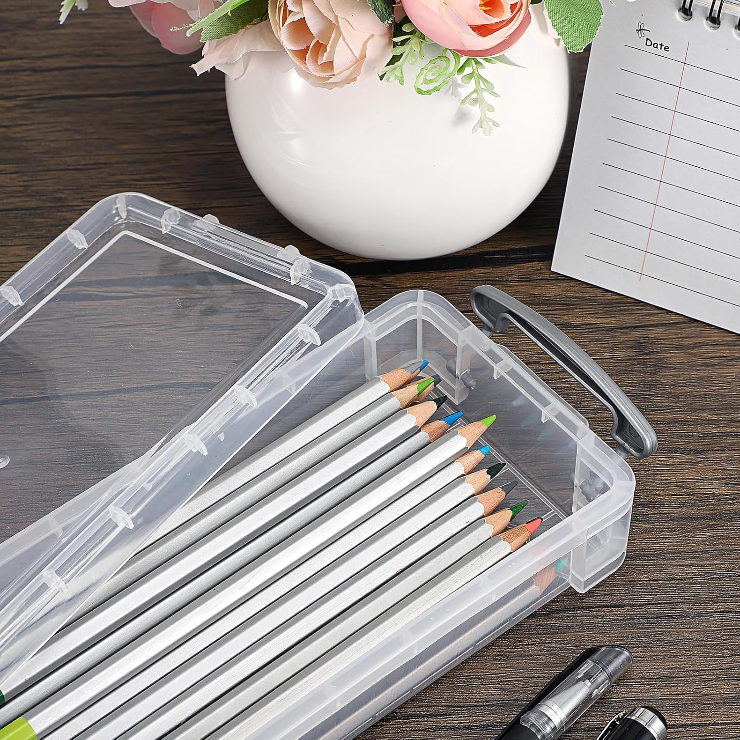 Large Pencil Box Set – 6 Clear Organizers for Art & Office Supplies