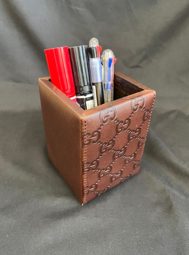 Gucci Pen Pencil Holder For Desk Brown GG Pattern Rare Item From JAPAN