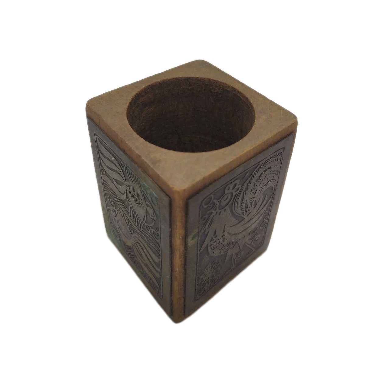 Vintage Mixed Wood & Copper Pencil Pen Holder From Holly Land Hand Made Nice
