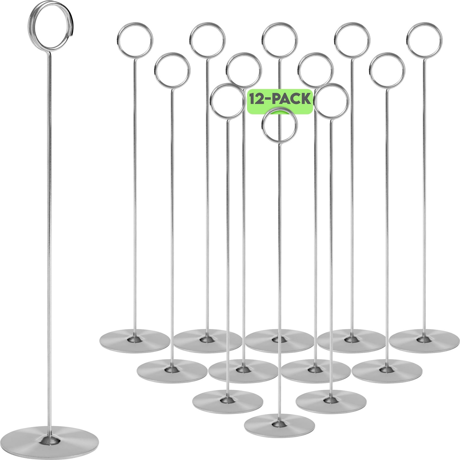 Gray Bunny Metal Table Number Holders, 12 Pack, 12 in Tall, Silver Chrome, Card