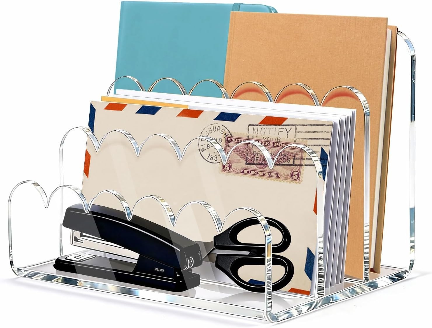 Acrylic File Mail Desktop Organizer Sorters,3 Upright Compartments Laddered