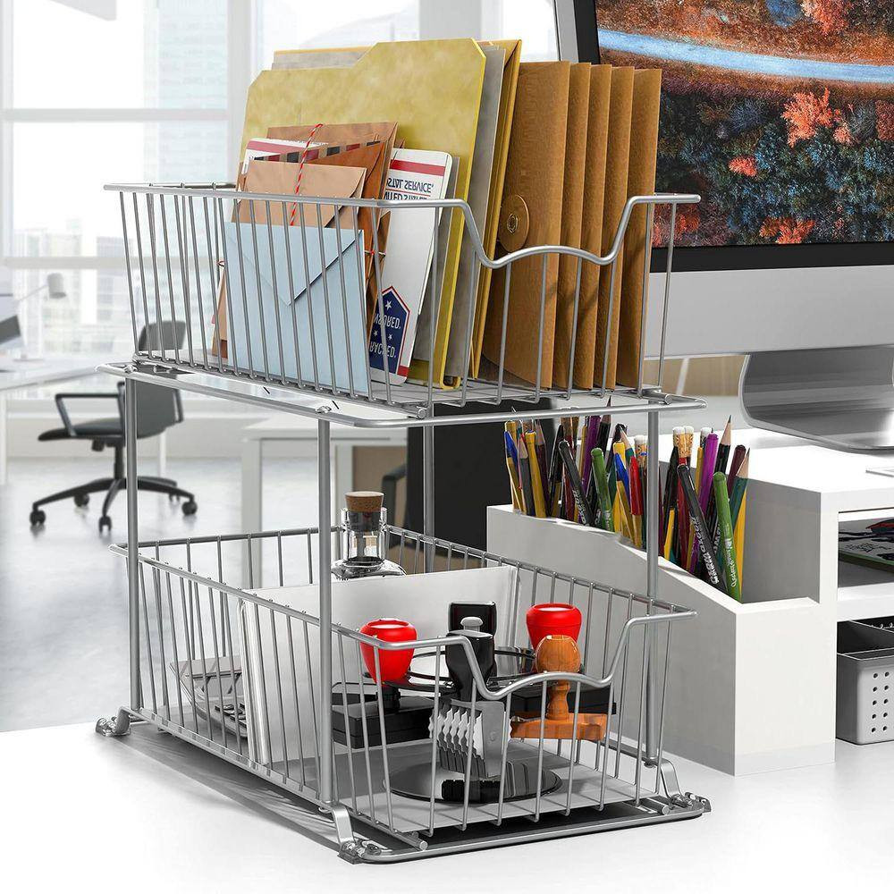 Grey 8 In. X 12.8 In. Metal Modern Desk Organizer Drawer