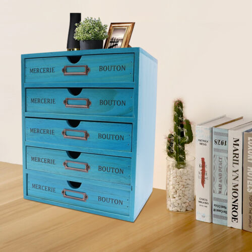 Vintage 5-Tier Drawer Cabinet Desk Organizer Box Office Desktop File Drawer