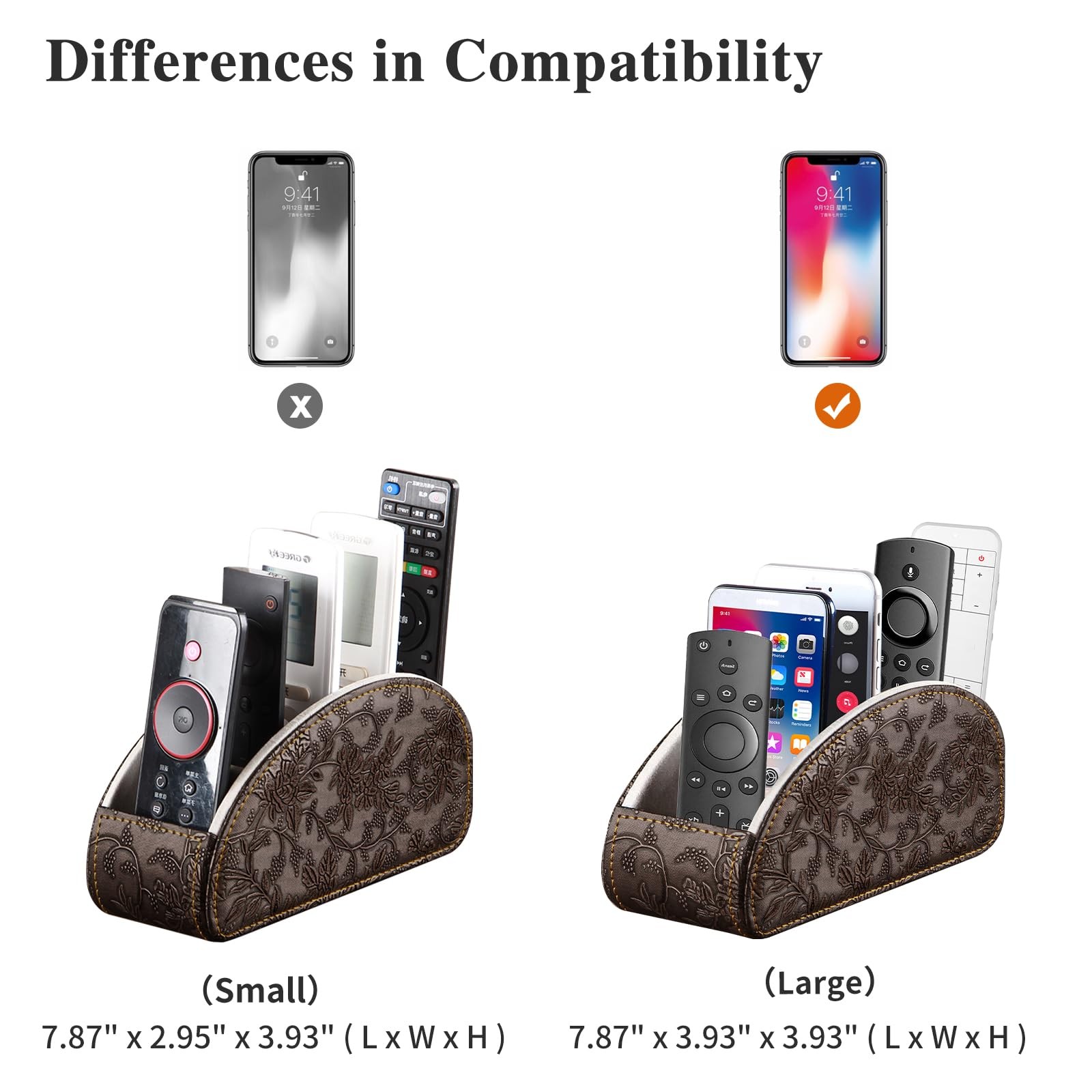 Brown Leather TV Remote Holder with 5 Compartments Desktop Caddy Organizer
