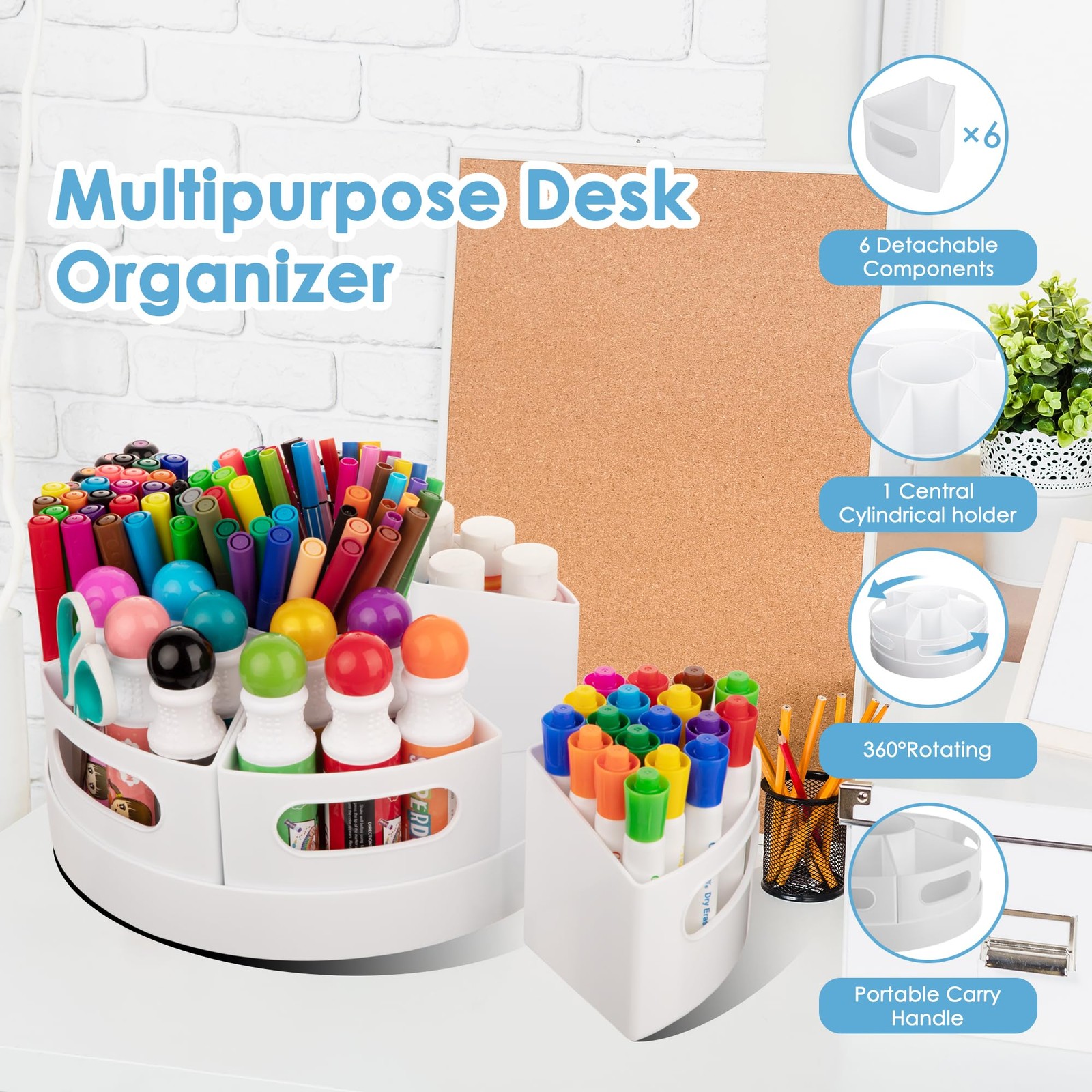 Art Supplies Organizer, Extra Large 360° Rotating Desk Organizer with 7 Remov…