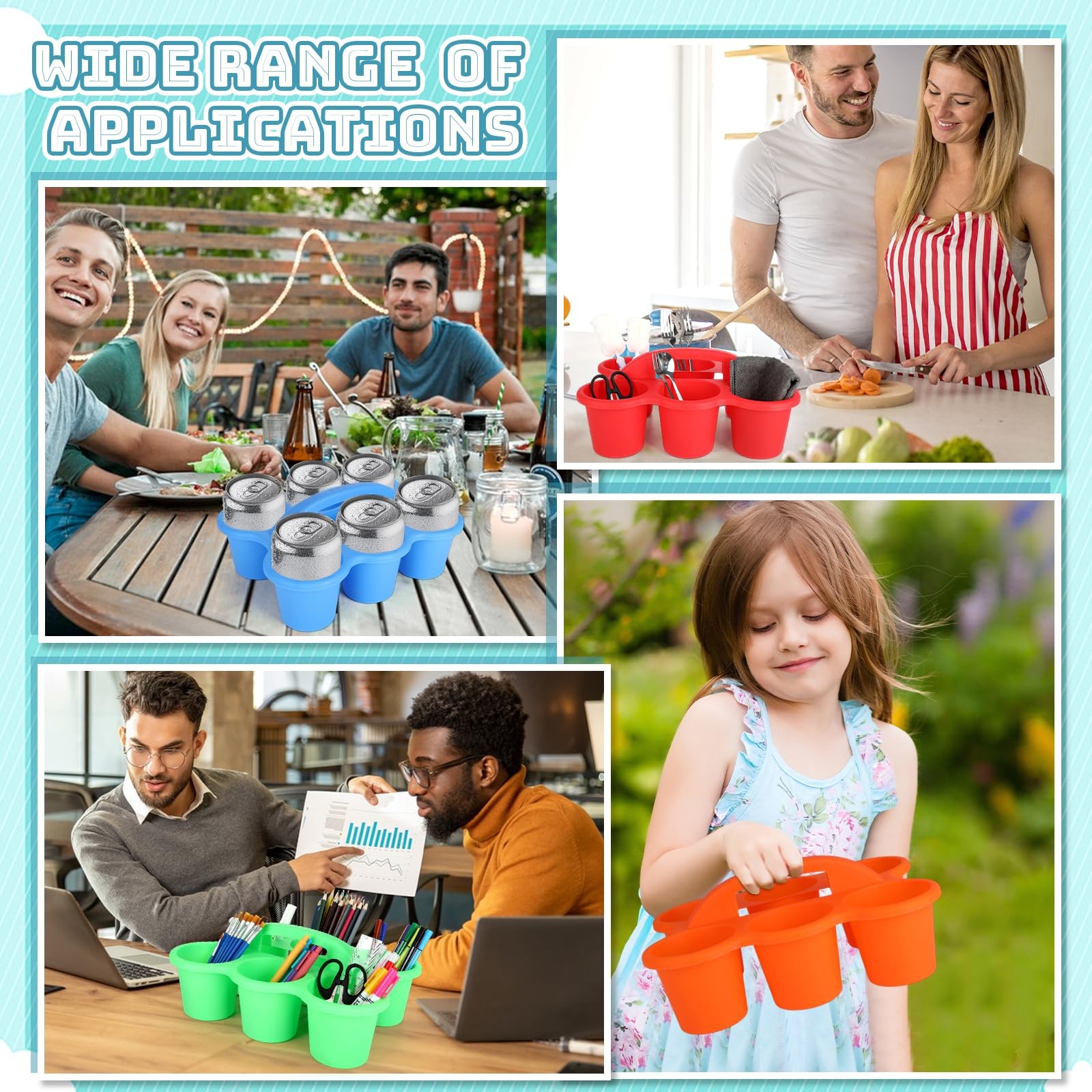6 Pack Classroom Caddy Organizer with Handle, Plastic Art Caddy, Drink Cup Ca