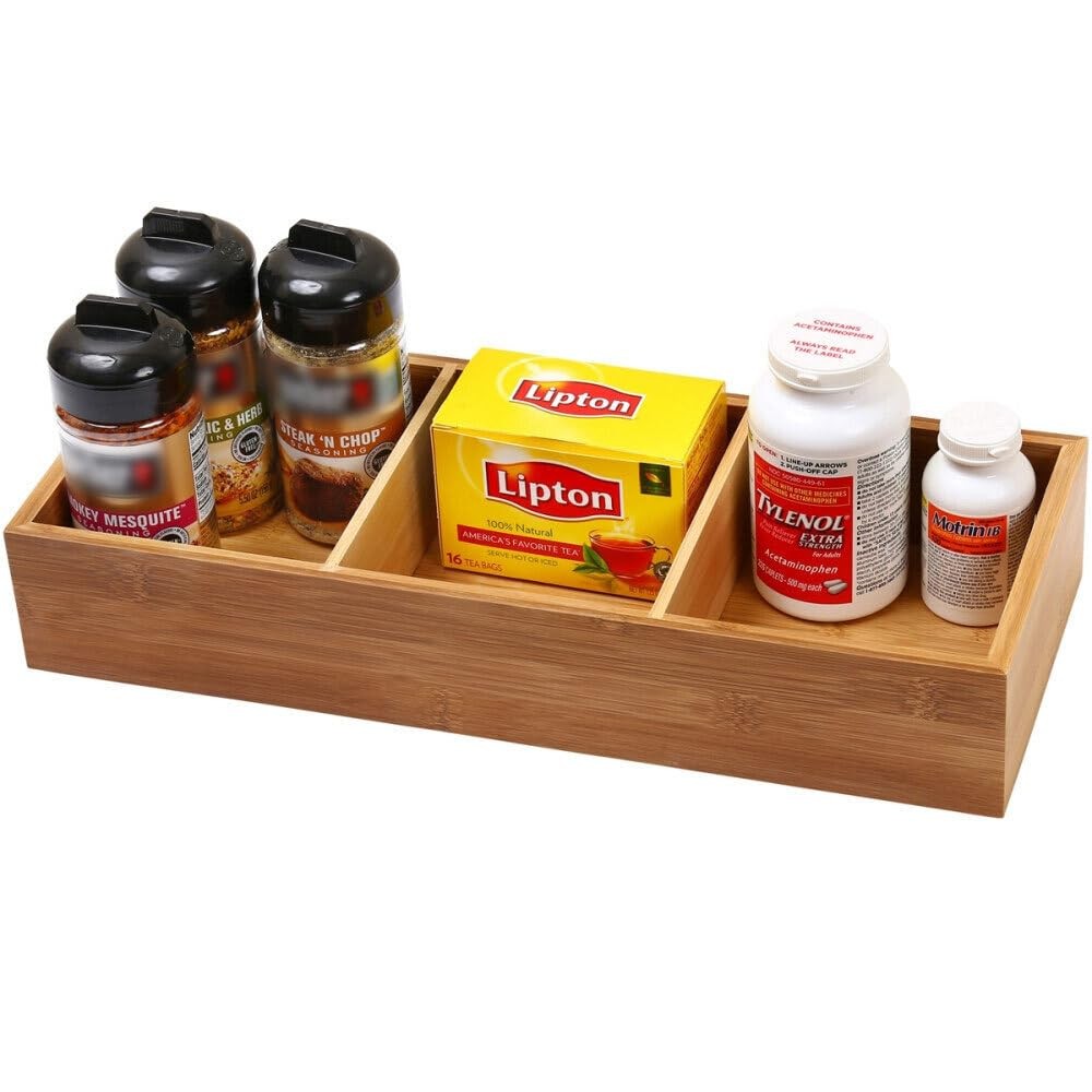 Ybm Home 3-Compartment Bamboo Drawer Organizer Multi-Use Storage For Junk