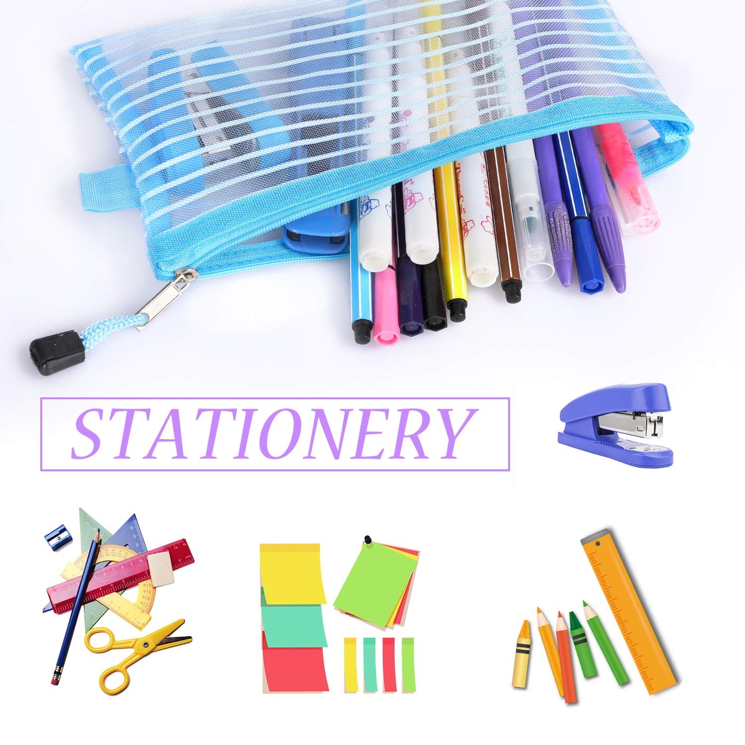 20 Pack Multicolored Zipper Mesh Pouch Zipper Pencil Pouches Pen Bags Multipu…