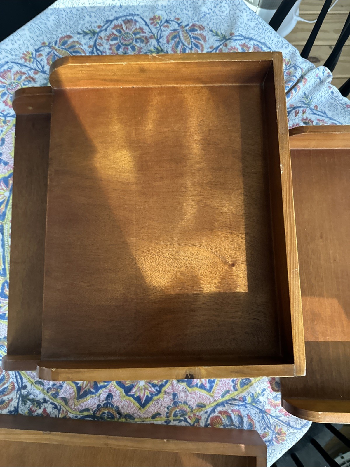 Vintage Wood Paper Letter Tray Holder Stackable Organizer Office
