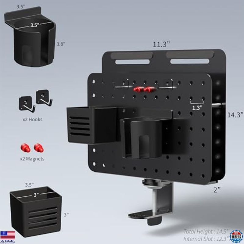 VIVO Steel Clamp-on Rotating Pegboard with Laptop Holder, 14 x 11 inch Magnetic