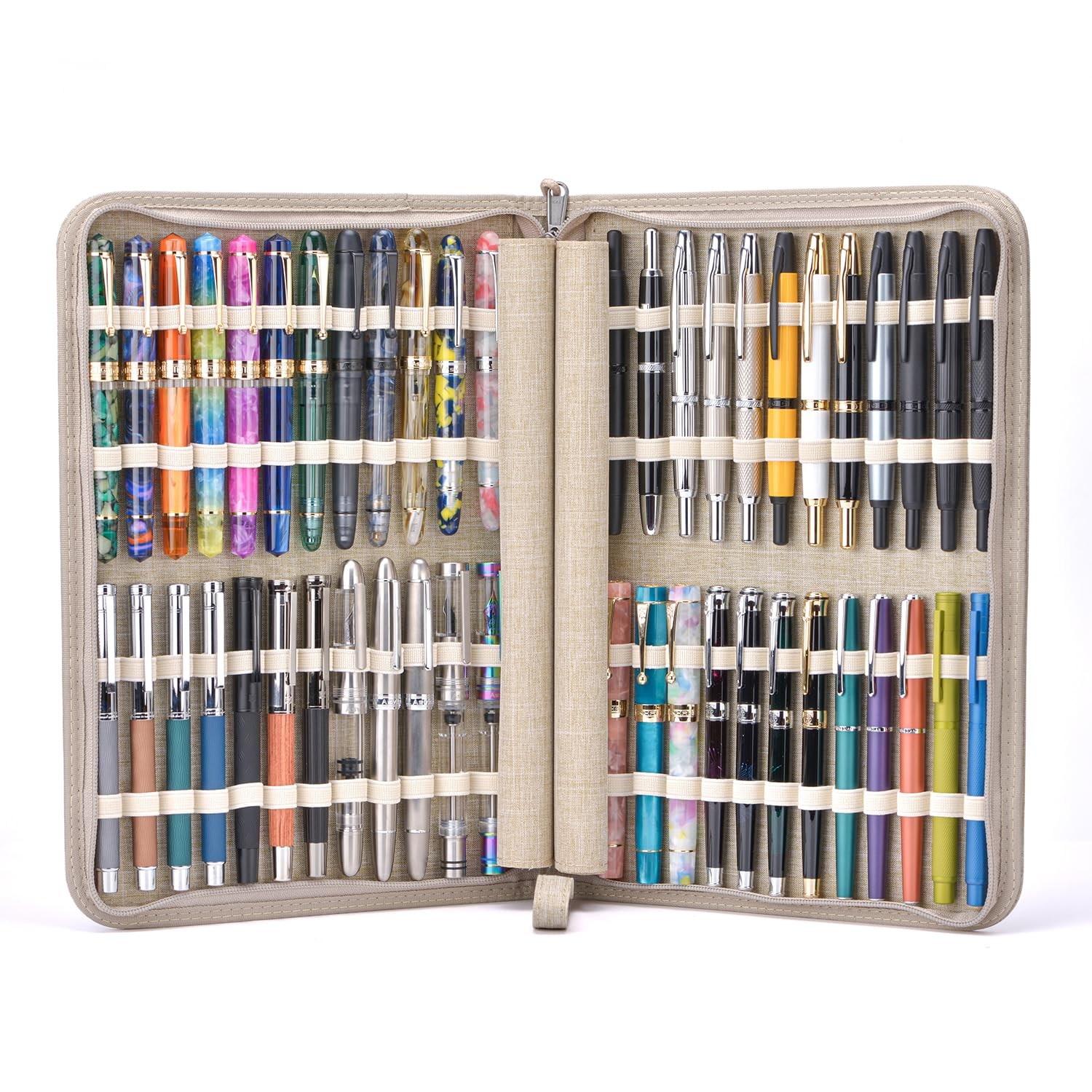 48 Fountain Pen Case Tan Organizer Bag, Waterproof Canvas Pen Display Holder …