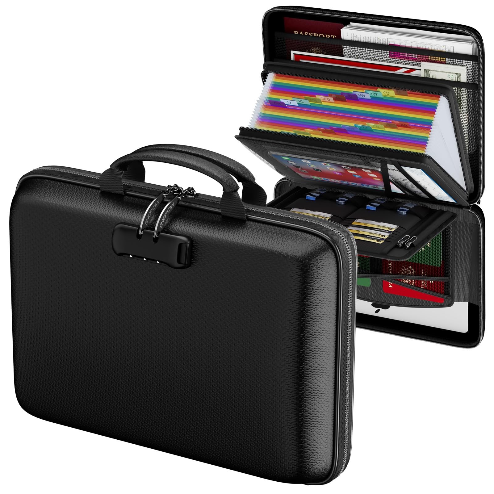 ENGPOW Fireproof Document Box with Lock, 15.55″ L x 11.5″ W x 3″ H, Black
