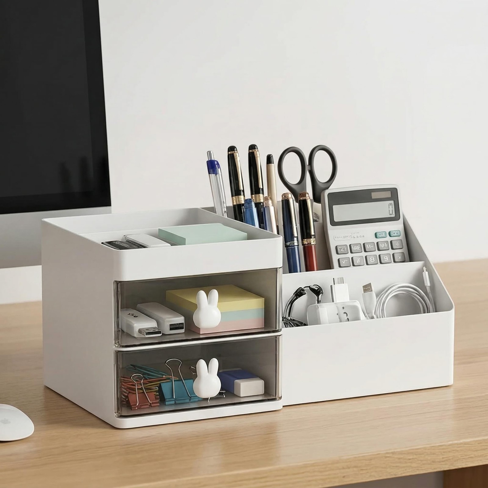 Makeup Organizer With 2 Drawers, Countertop For Vanity, White