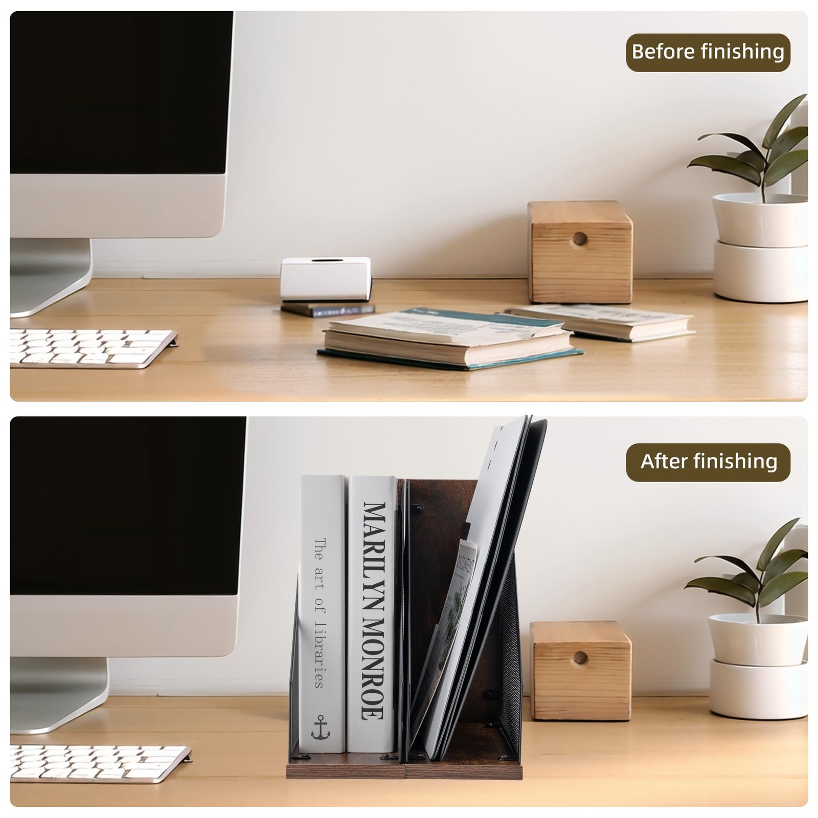 2 Pack Antique Wooden Mesh Magazine File Holder Decorative Desk Box Black