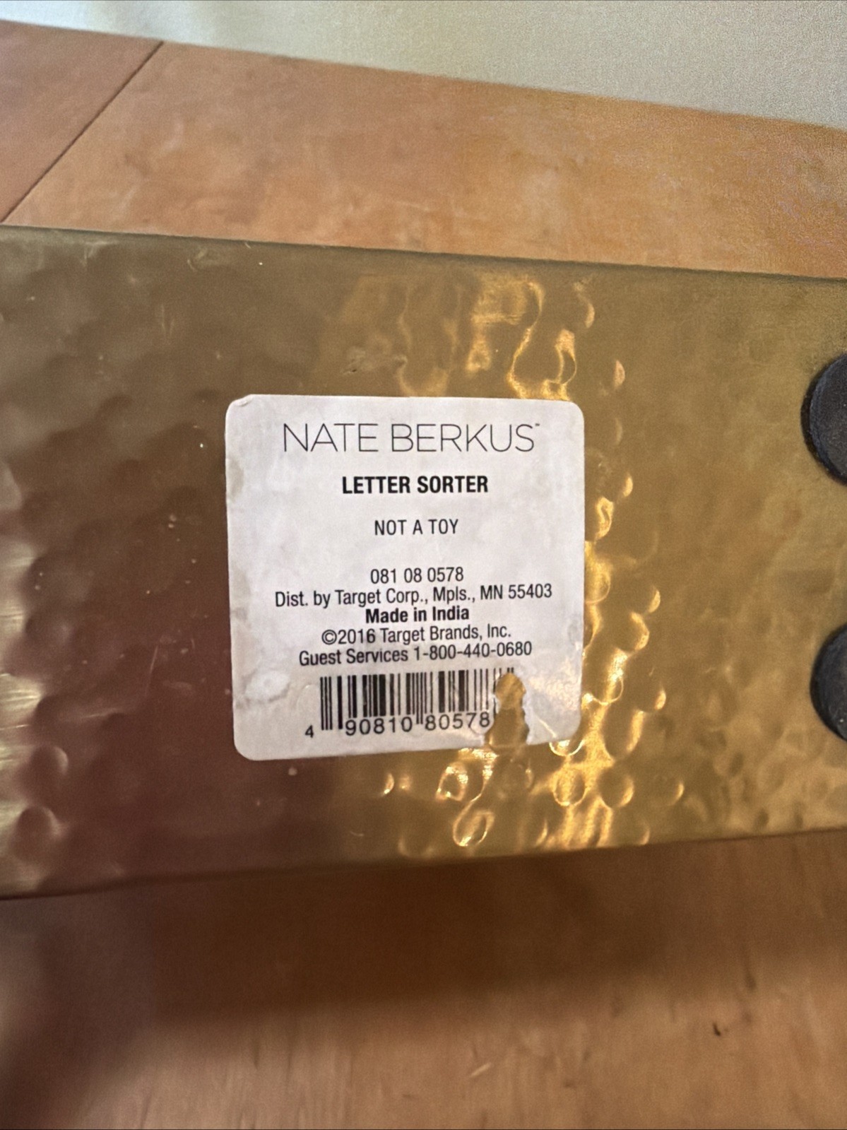 Nate Berkus Letter Bills Sorter Brass Hammered Metal Three Slots “Small Flaw”