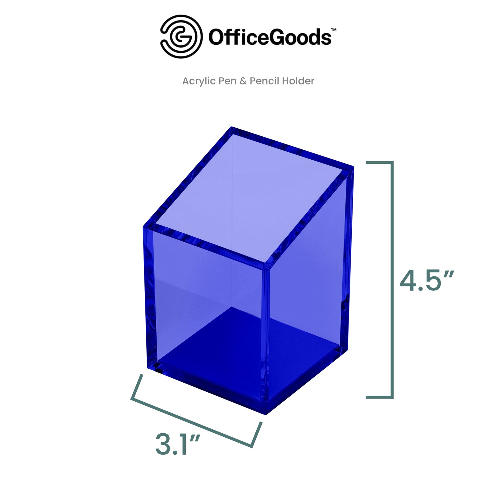 OfficeGoods Acrylic Pen & Pencil Holder – Modern Trapezoid Design – Blue