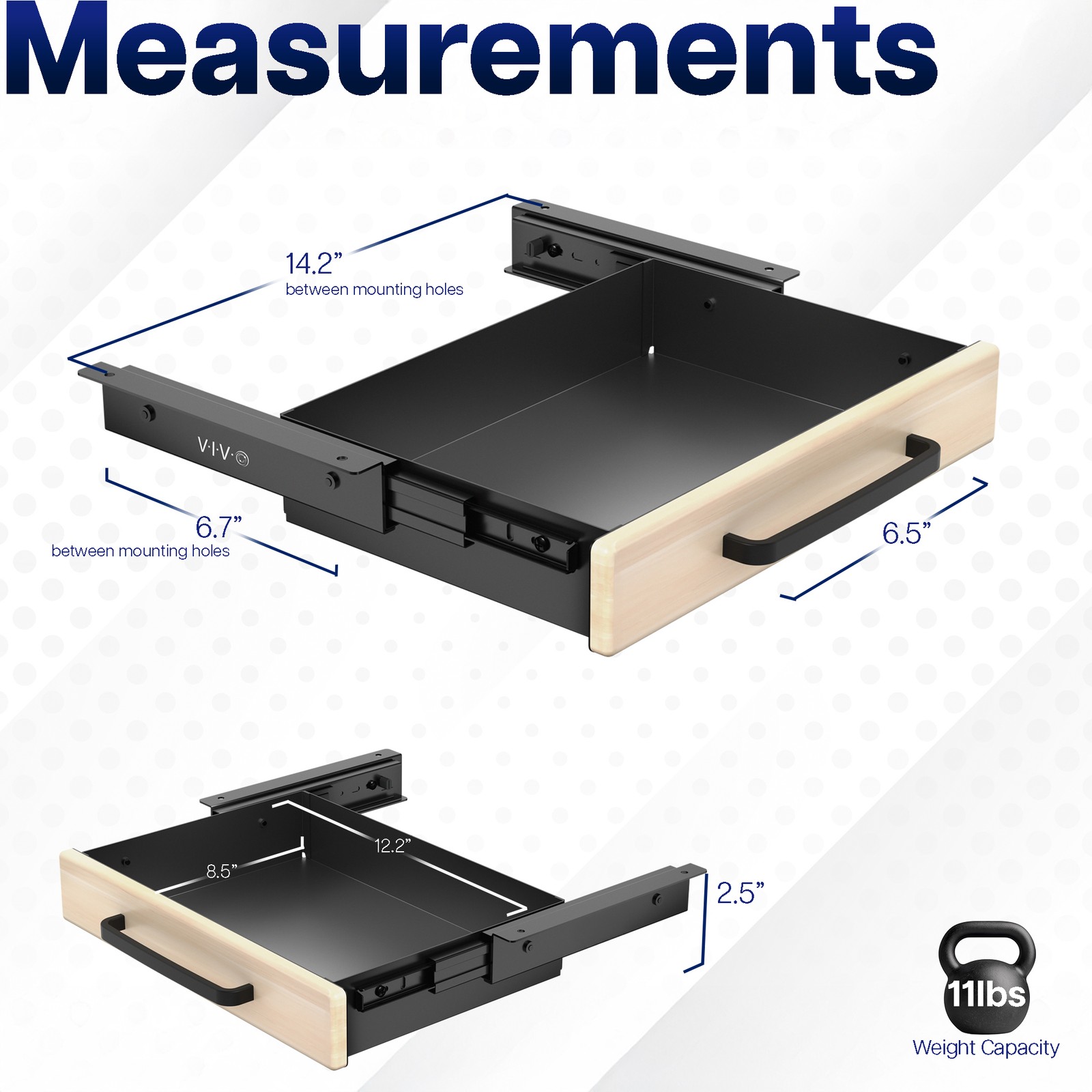 VIVO Light Wood Space Saver Sliding Under Desk Storage Drawer with Pull Handle