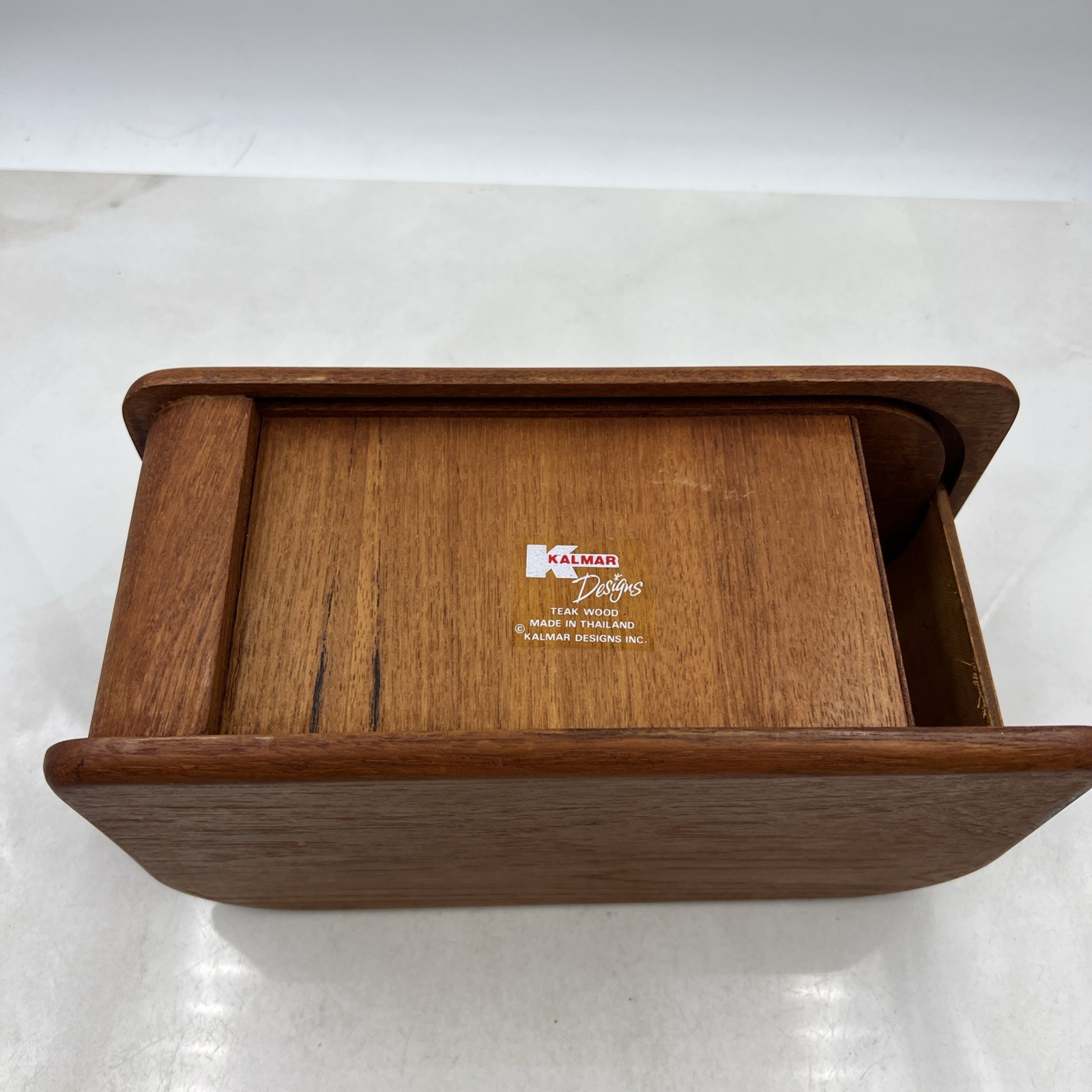 Vtg KALMAR Designs Teak Tambour Roll Top Disk Cassette Storage Box 10.5”x5”x6”