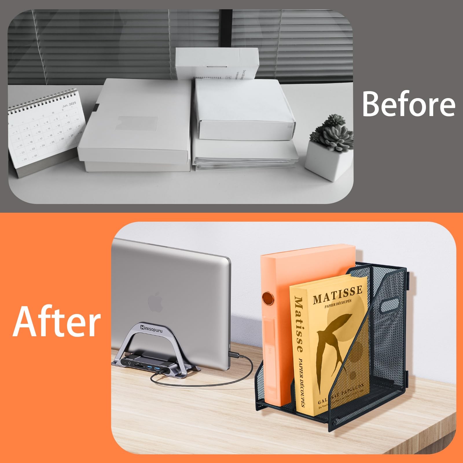 2 compartments metal file racks metal Mesh Desktop Organizer for Desk, Storag…