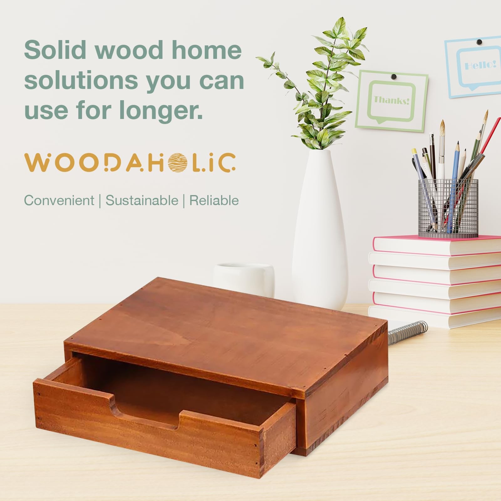 Single Drawer Desktop Storage Organizer in a Modern Wood Design (9.8”x6.9”x 2…