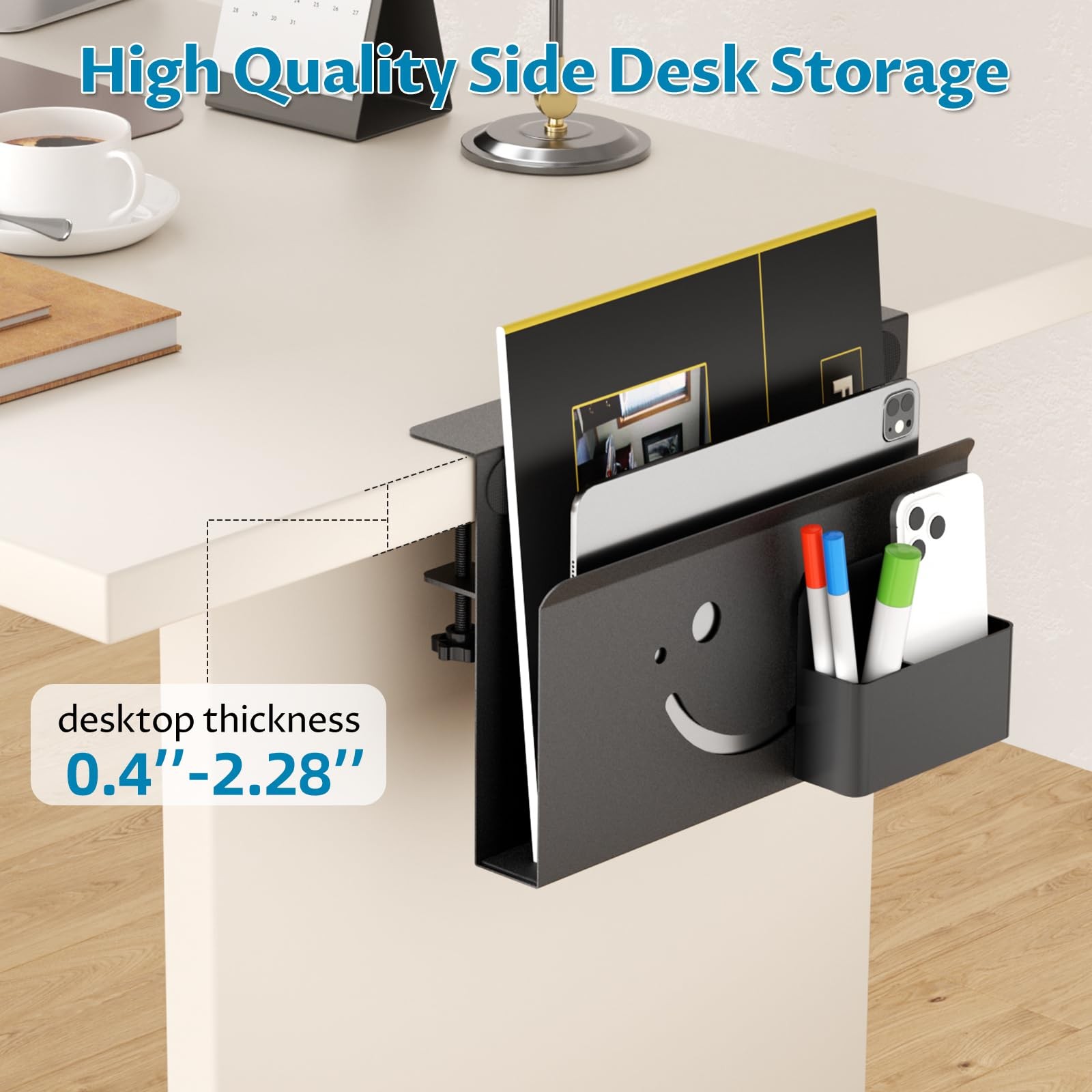 Onemake Desk Side Storage, Funny Smile No Drill 1 Tier, Black-1 Tier-Smile