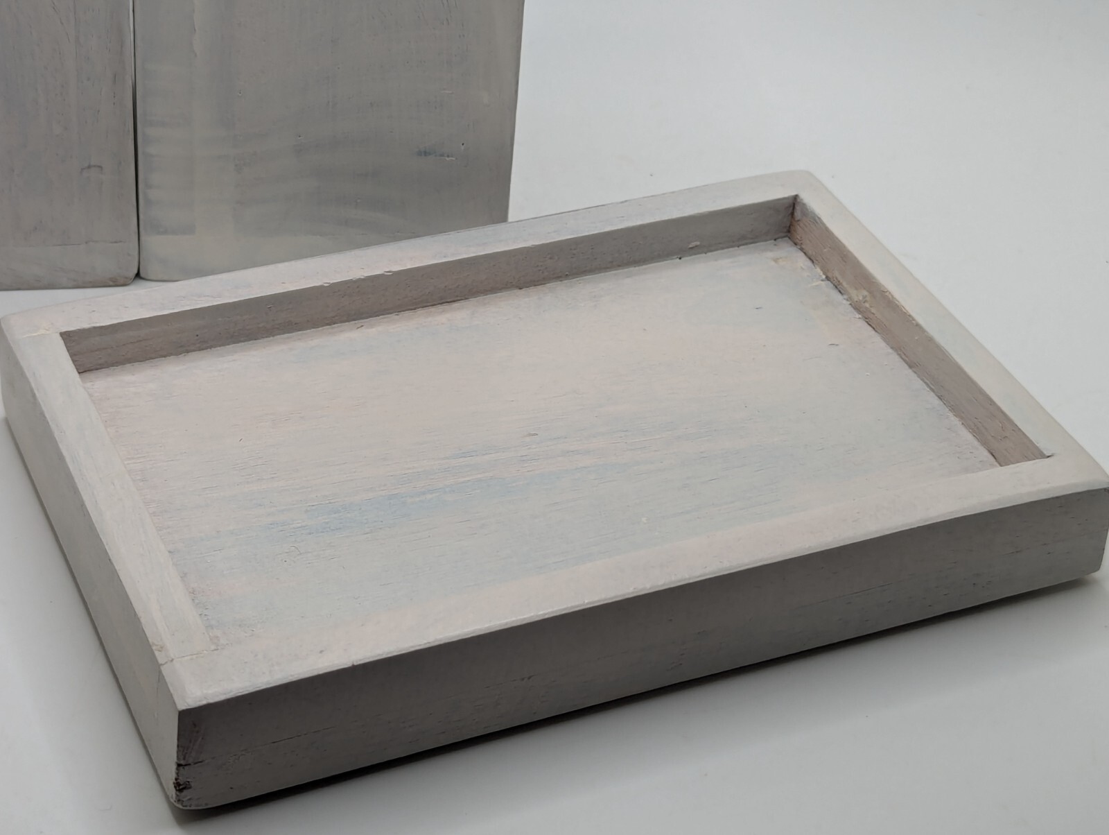 NEW Rae Dunn Wooden Pen and Pencil Holder with Base Tray White Wash Color
