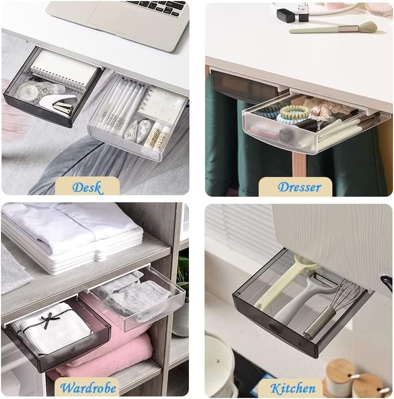 Under Desk Drawer Organizer,2 Pack Self-Adhesive Attachable Under Desk Storage