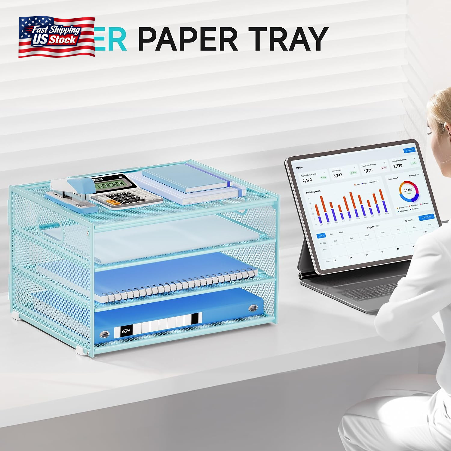 Lavatino 3-Tier Letter Tray Desk Organizer, Mesh Metal Paper File Tray Organizer