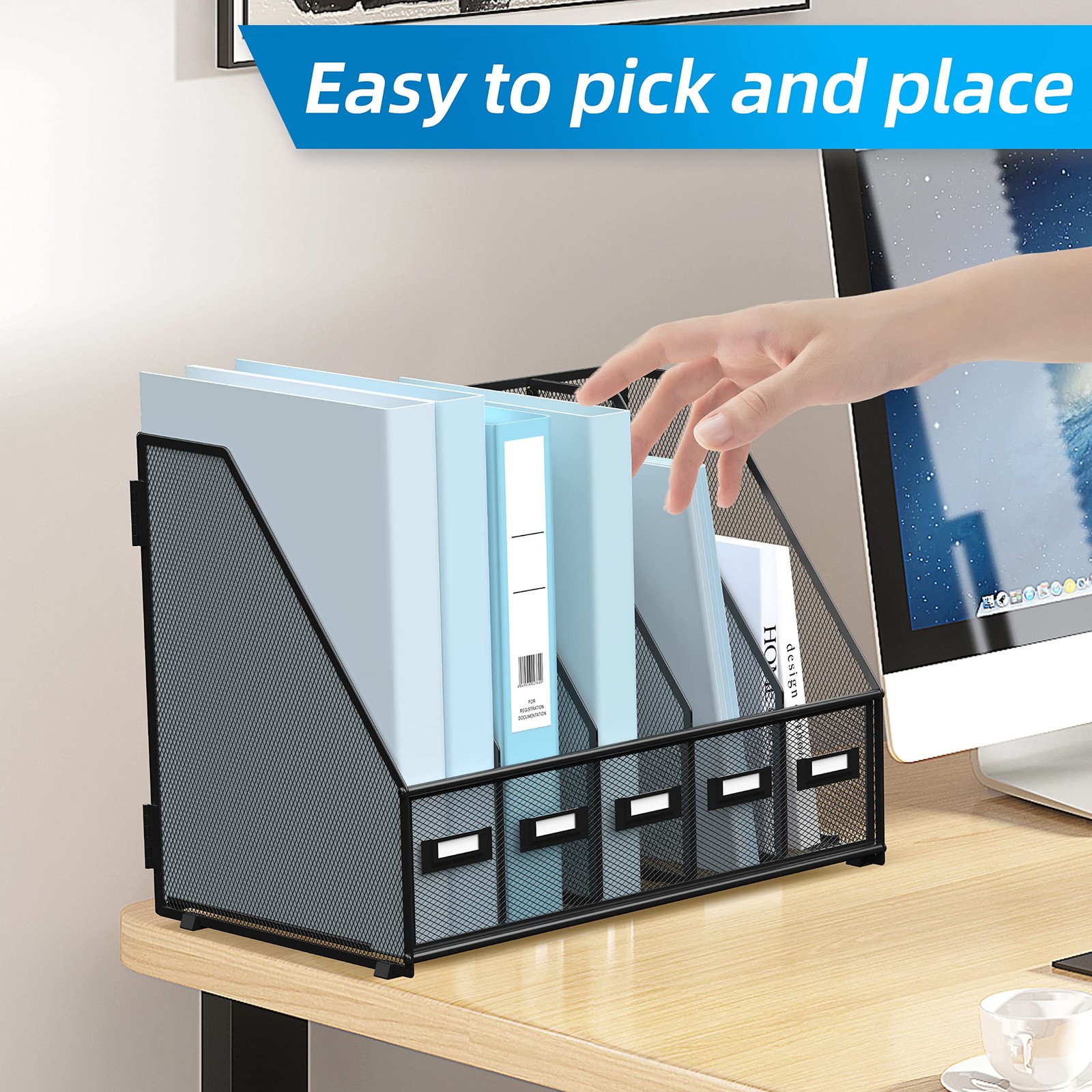 SUPEASY Desk Organizers Metal Magazine File Holder with 5 Small, Black