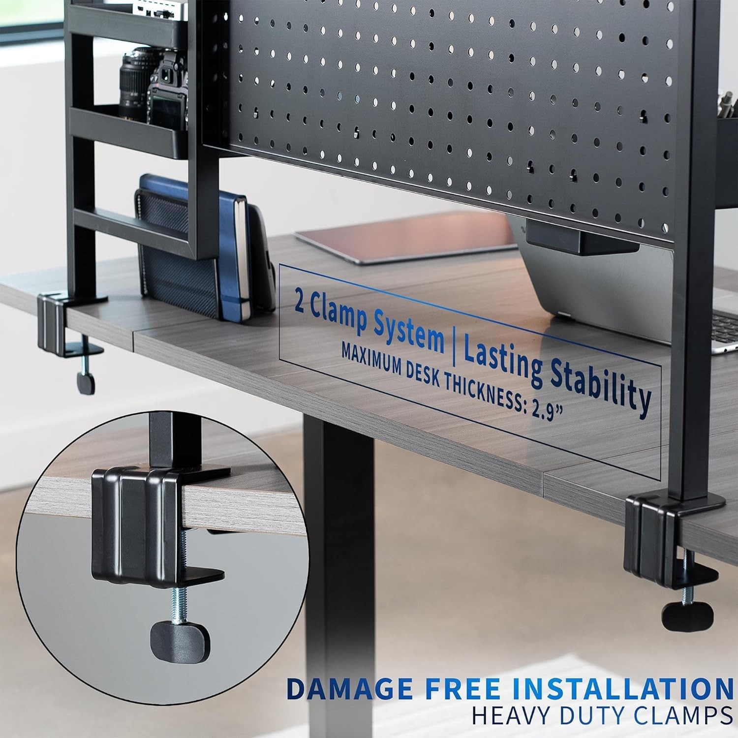 VIVO Steel Clamp-on 46 x 25 inch Desk Pegboard System W/ Storage Shelf &
