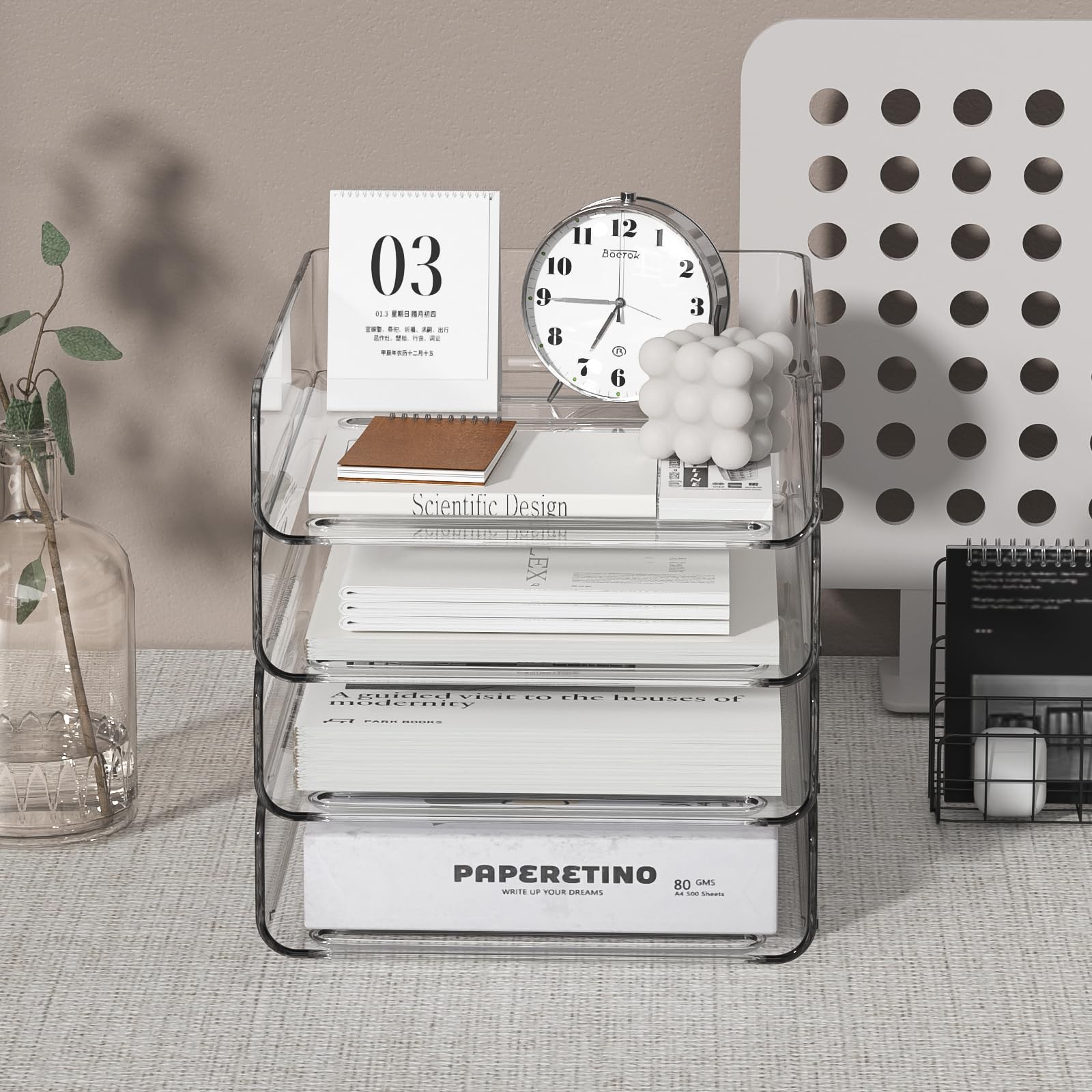 4-Tier Acrylic Paper Tray Organizer | Clear Stackable Desk Organizer for Docu…