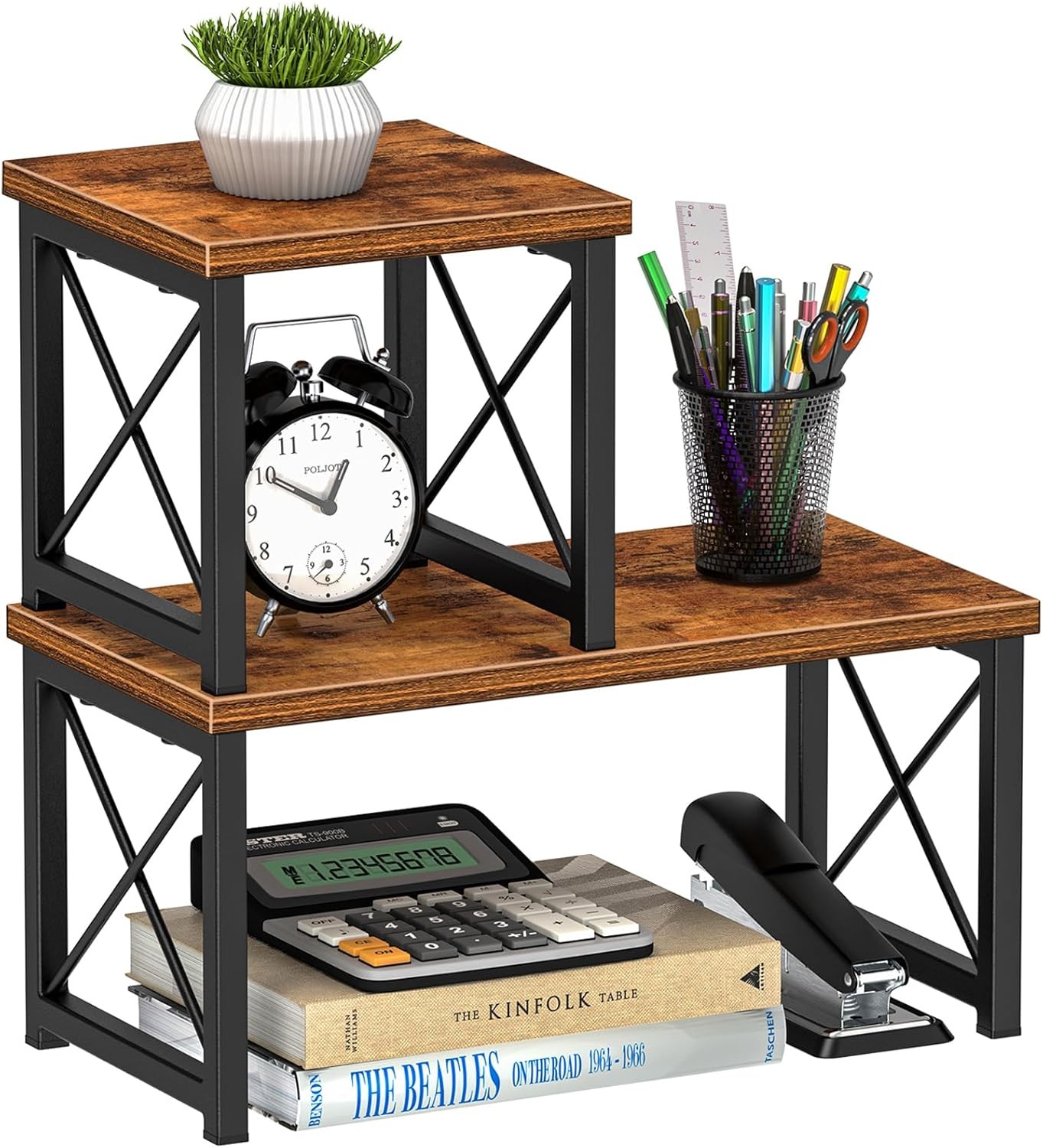 Honiter 2 Tier Desk Shelf, 15.7″ Desktop Shelf Organizer 7.6in-1 Pack, Brown