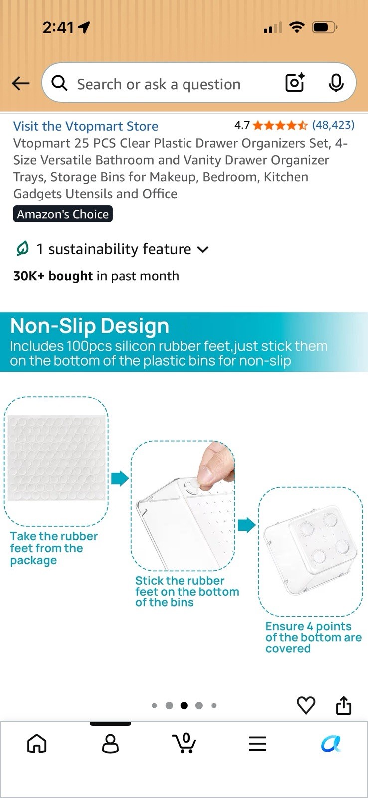 3 pack of 25-Pack Clear Plastic Drawer Organizer Trays, 4 Sizes, Non-Slip