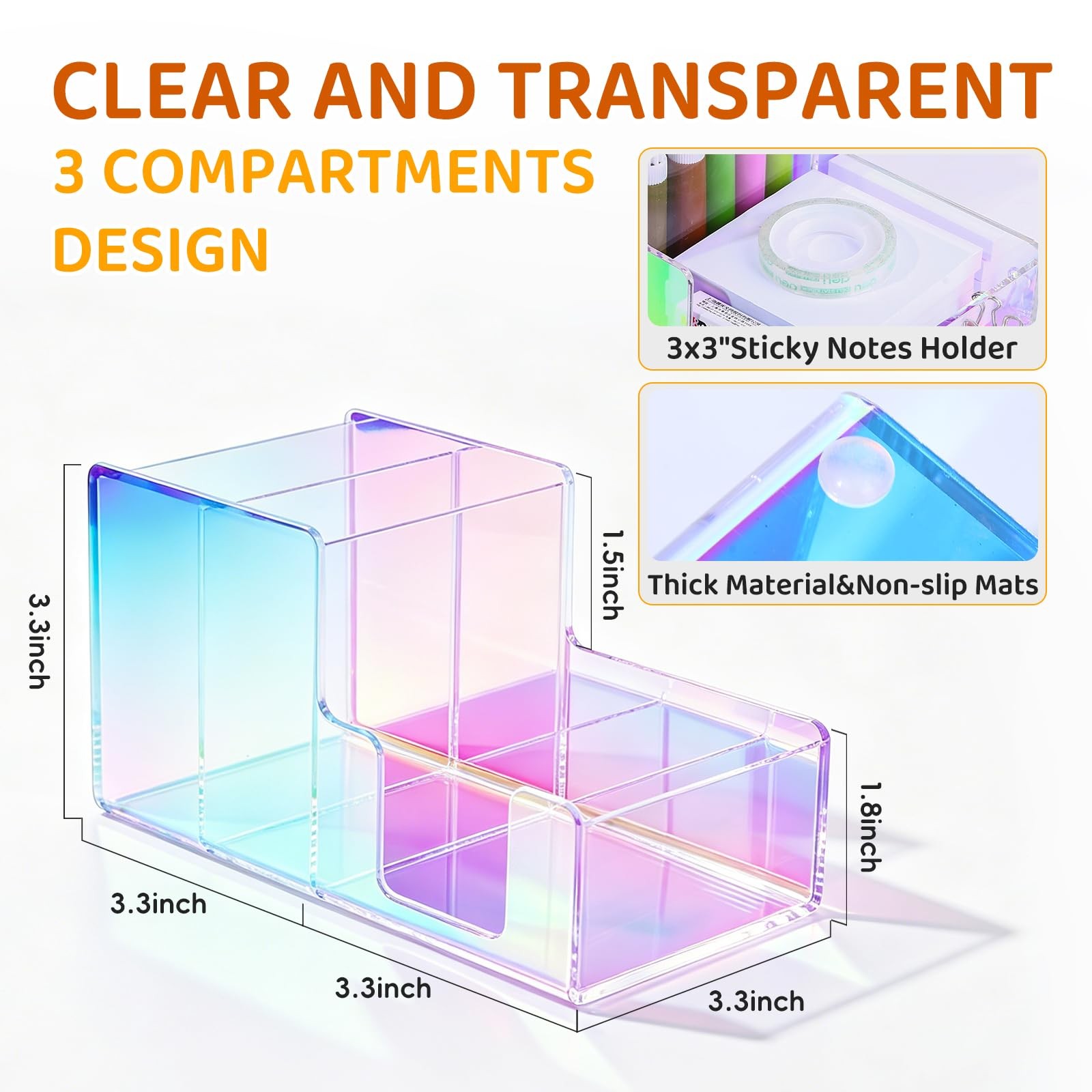 Iridescent Acrylic Desk Organizer with 3 1 Count (Pack of 1),