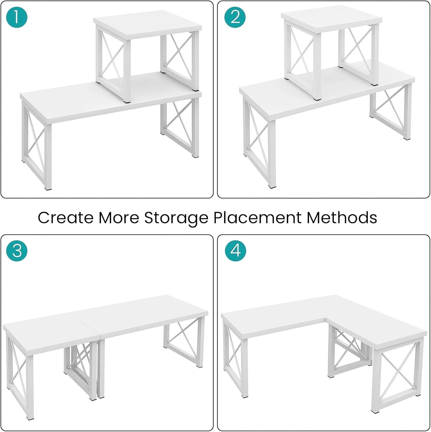 ELITEROO Wood Desktop Shelf 2 Tier Adjustable Stackable Desk Organizer White