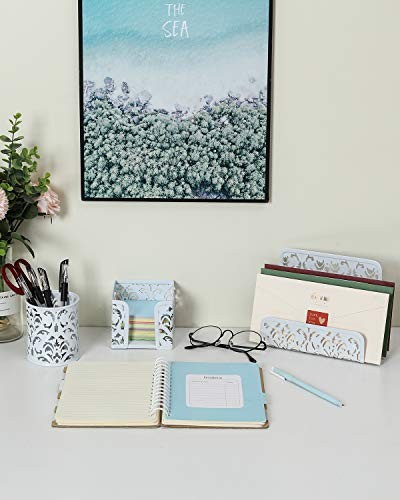 EasyPAG Carved Hollow Flower Pattern 3 in 1 Desk Organizer Set – Letter Sorter,