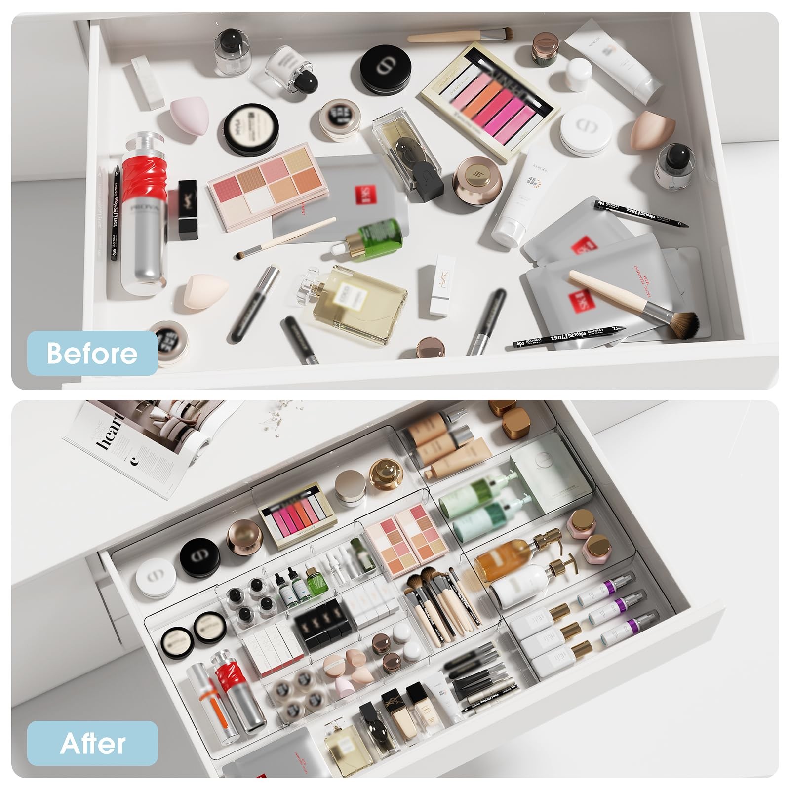 MIUOPUR Expandable Drawer Organizer, Width (10.6″-20.1″) Depth Clear