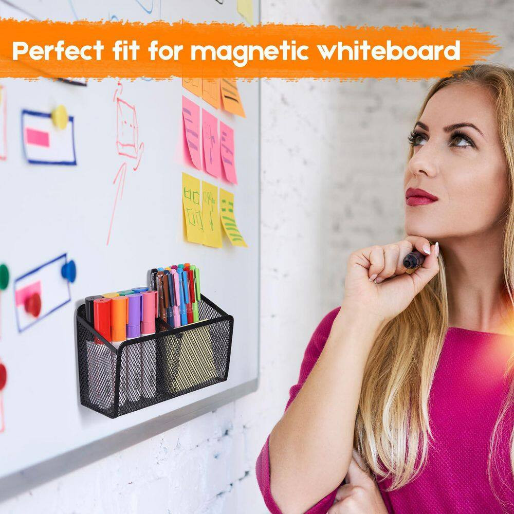 1 Pack Magnetic Mesh Pencil Holder Black with Extra Strong Magnets Marker Organi