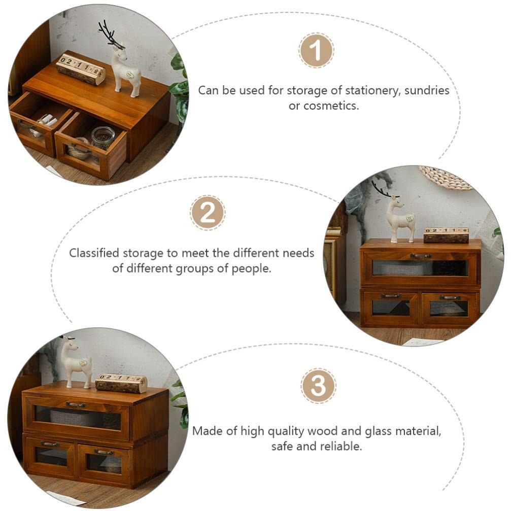 LIFKOME Wood Desk Organizer, 2 Drawers Bamboo Storage Box, Coffee Brown