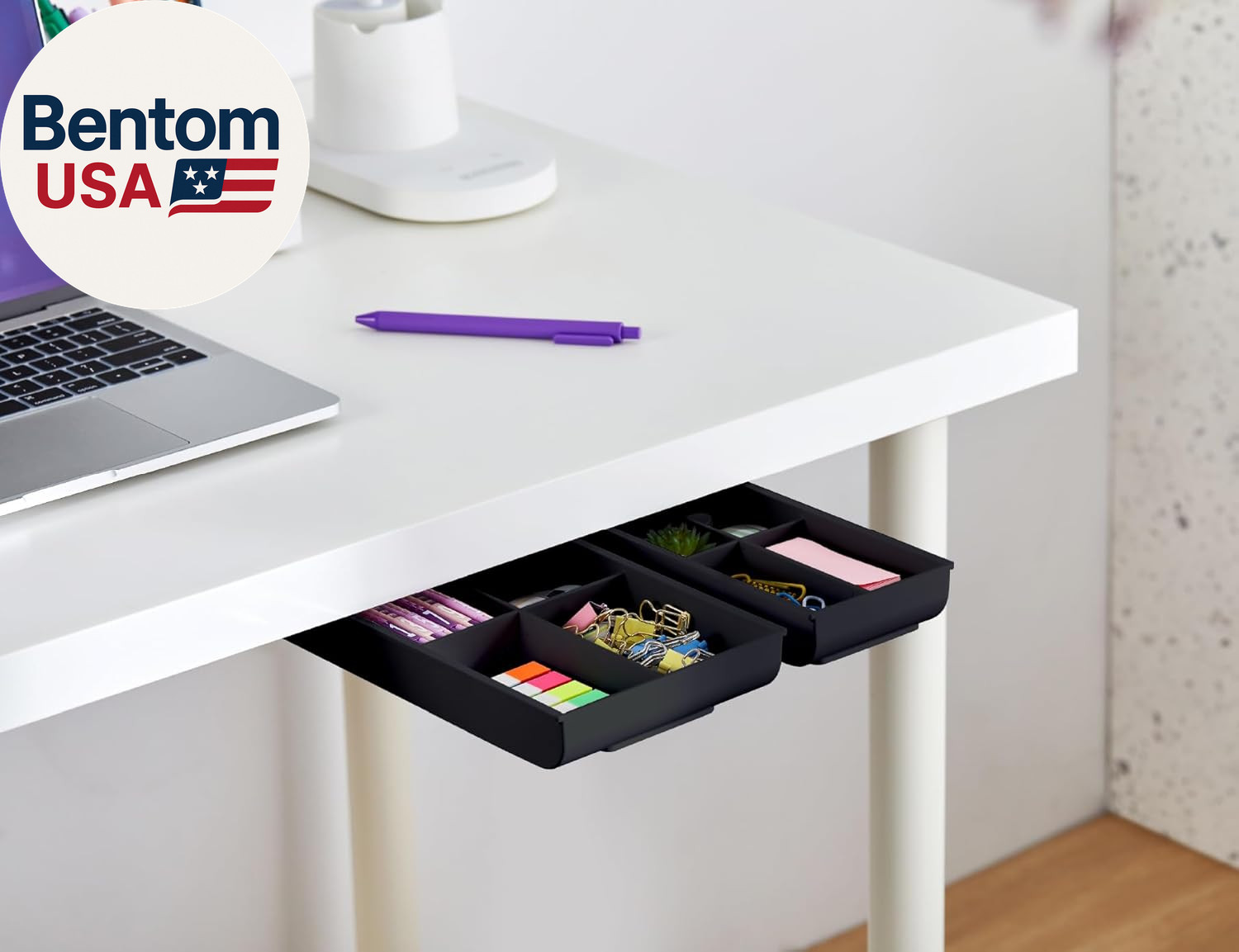 Konnect under Desk Drawer, Self-Adhesive Slide Out Storage Organizer with 4 Cust