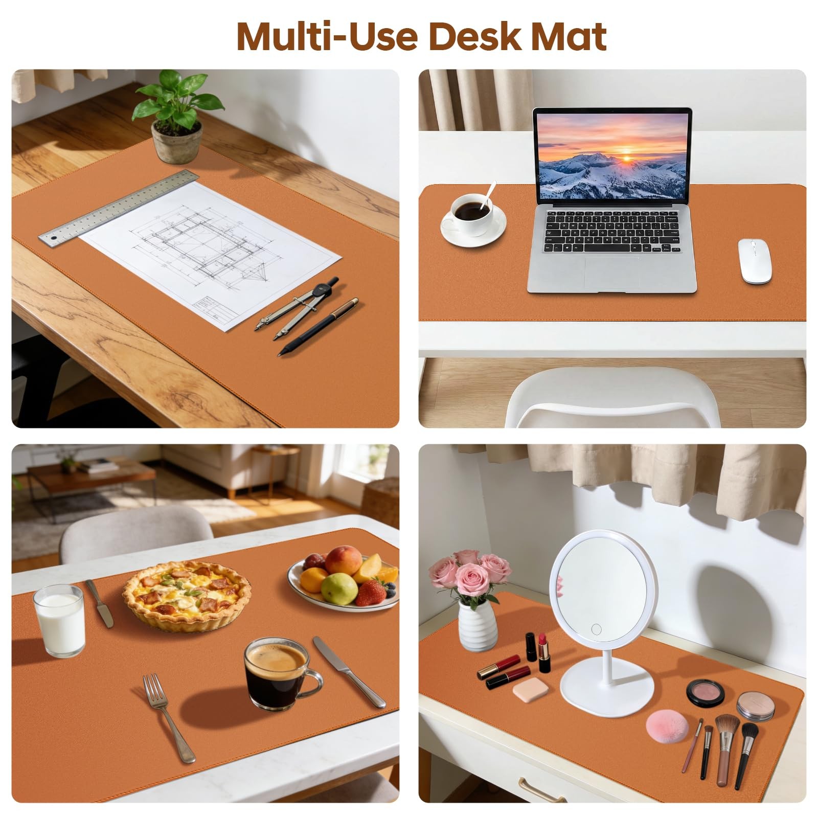 Yuwiiuuo Leather Desk Pad Protector, Office Mat, 23.6″ x 13.7″, Brown