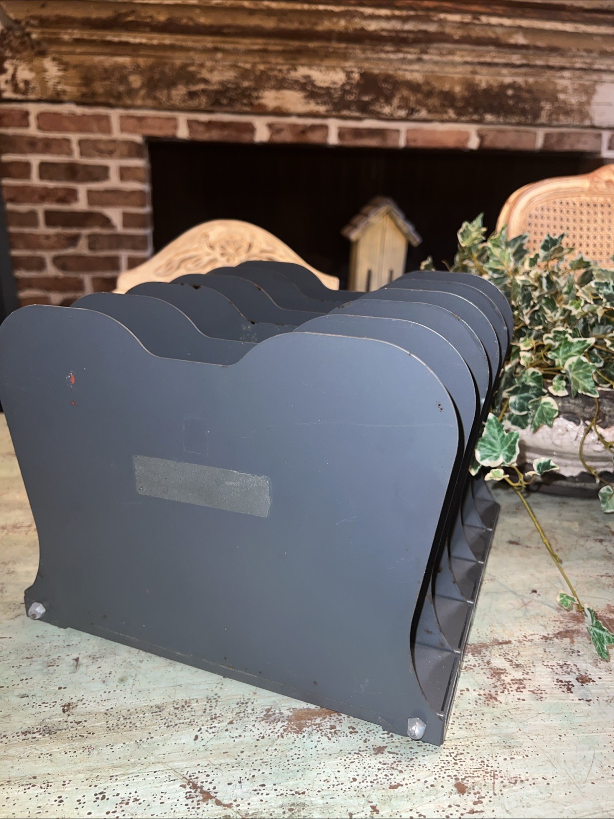 Vtg Art Steel Co. Industrial Art Steel Gray Metal File Holder Desk Organizer