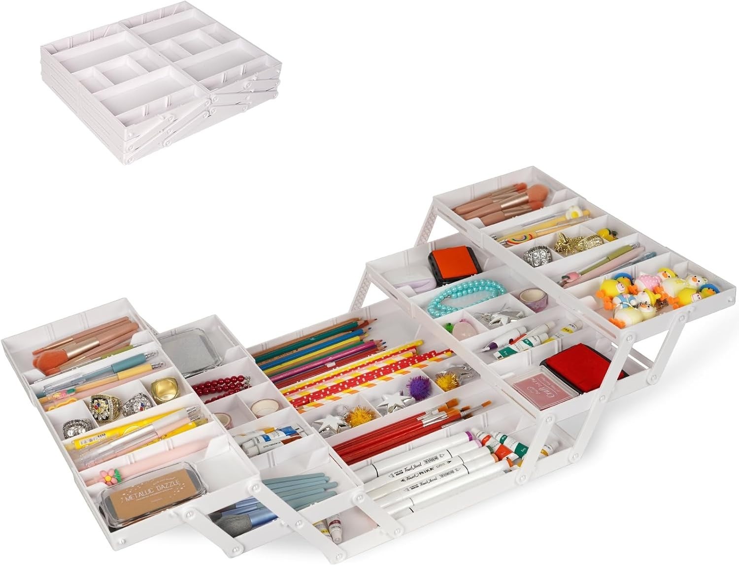 3 Tier Expandable Drawer Organizer Storage 2 Row Desk Makeup Tray Plastic White