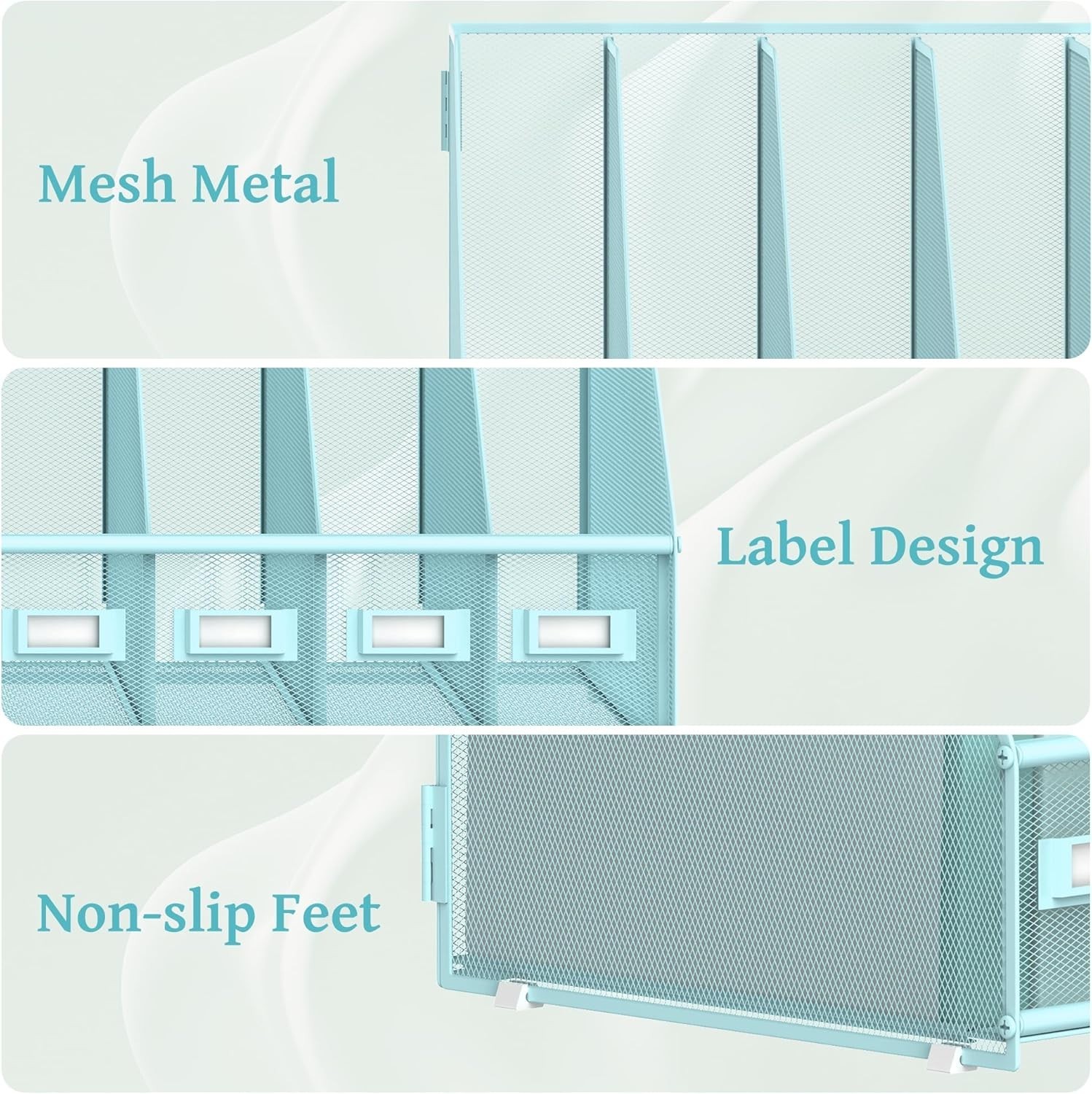 Metal Desk File Holder 5 Compartments Magazine Organizer Rack Blue