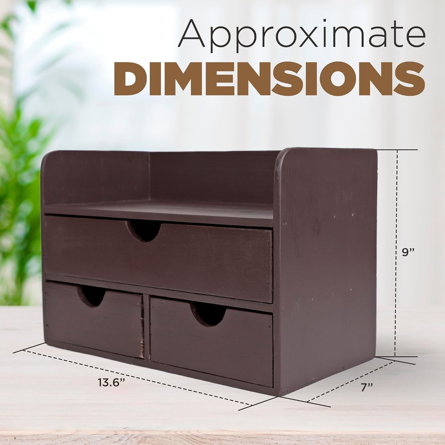 Elegant Vintage Wooden Desk Organizer – 3 Drawers & Top Shelf – Dark Brown